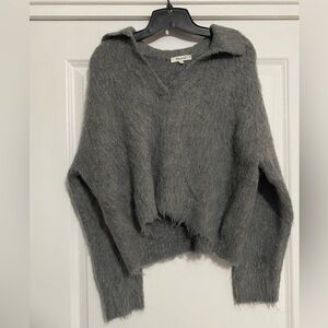 Madewell Fuzzy V Neck Collared Sweater